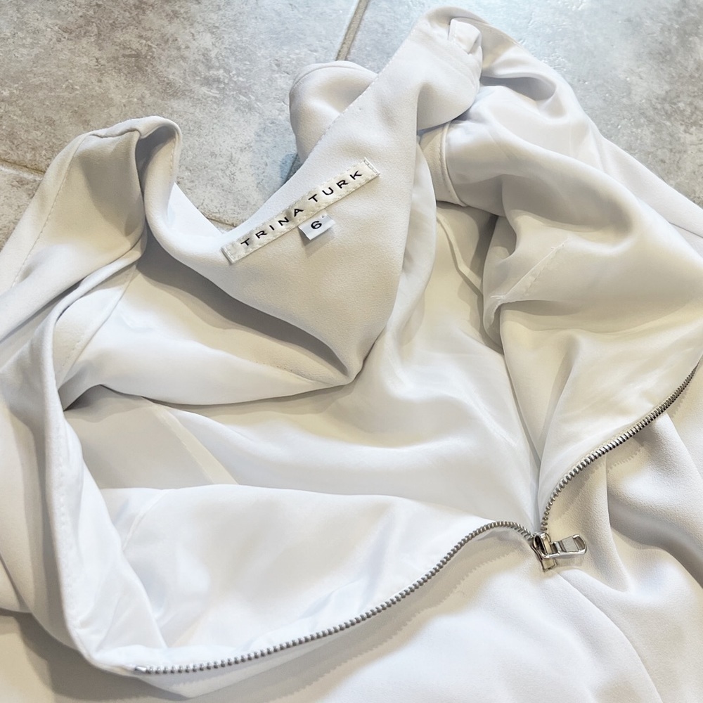 Trina Turk Banning White Crepe Jumpsuit V Neck Zipper Sleeveless White Size 6 - Picture 9 of 12